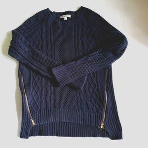 CAbi Navy Cable Knit Sweater with Gold Zippers Women’s Size M